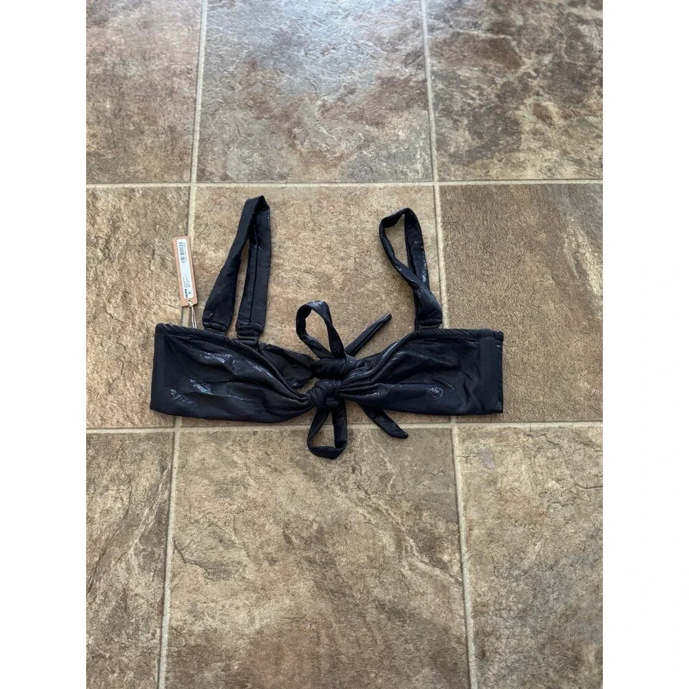 Skims Liquid Shine Swim Bandeau Bikini Top Onyx Size XL